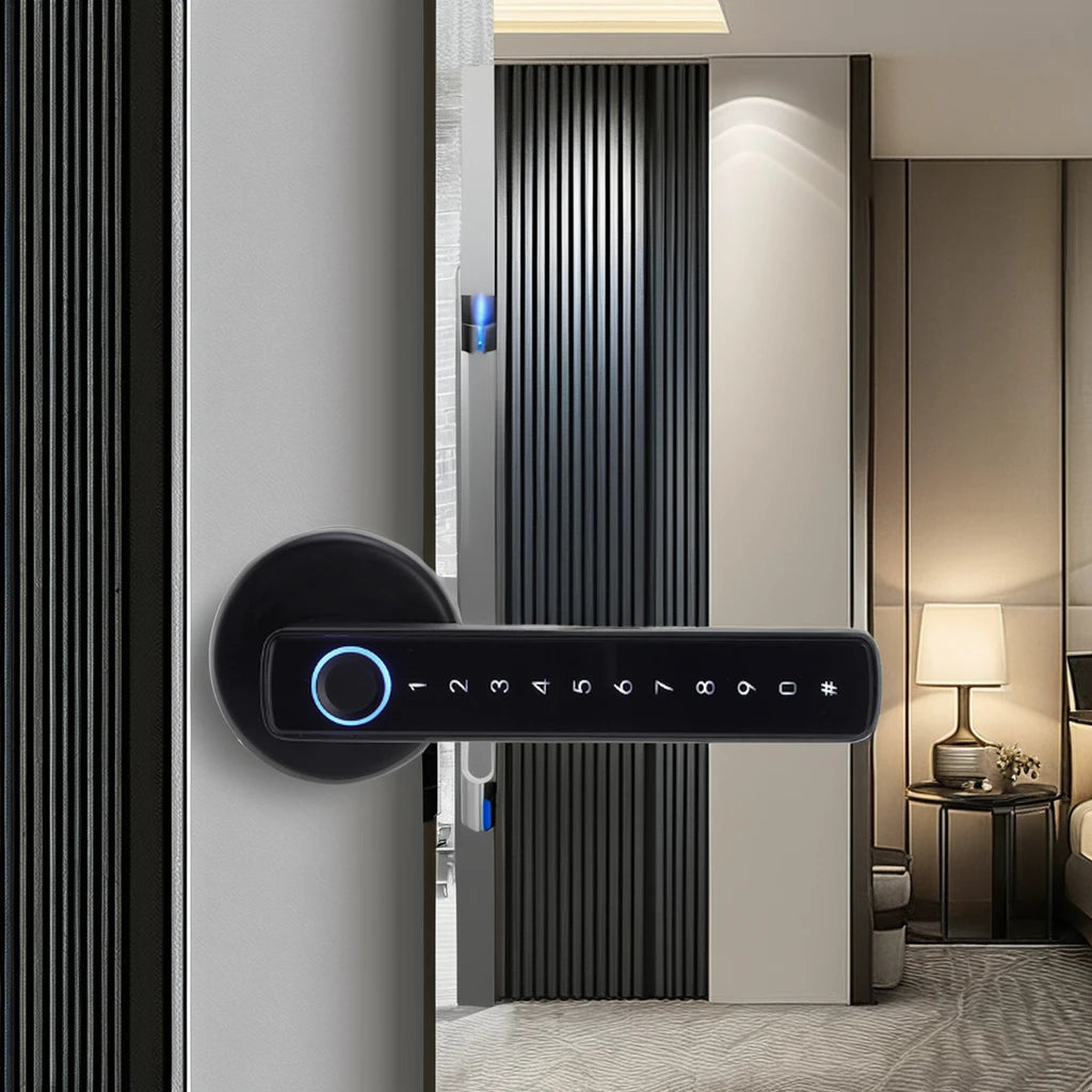 Close-up of the fingerprint sensor on the SmartTouch Luxe, highlighting the touch-sensitive biometric security feature.