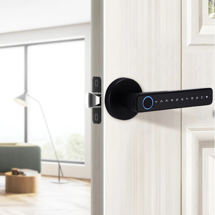 Side profile of the SmartTouch Luxe smart lock, showcasing its premium build and ergonomic design